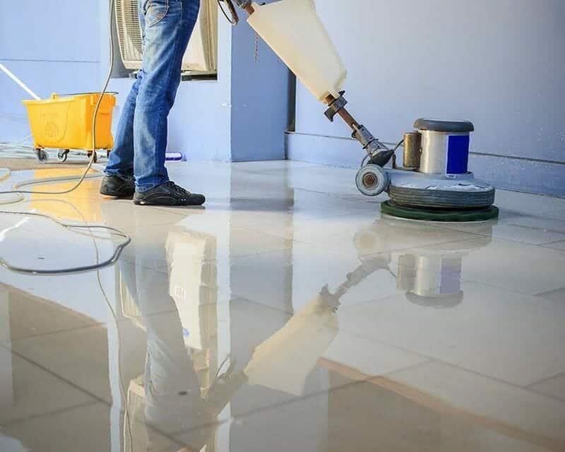 Professional floor cleaning with commercial equipment