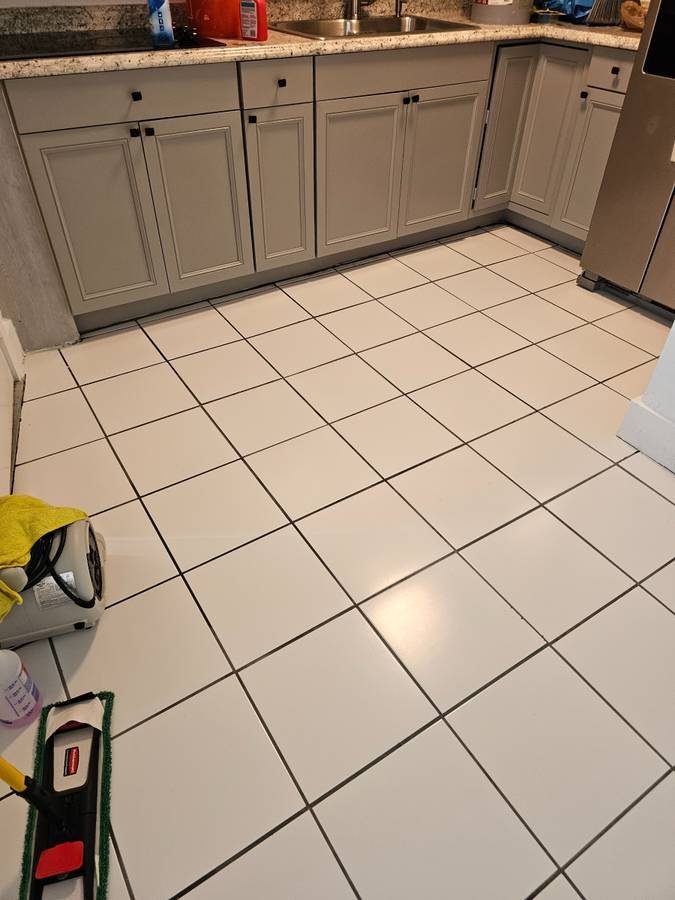 Tile and grout cleaning before and after kitchen floor — Broward County FL — EGR Cleaning Solutions